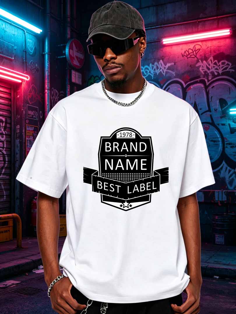Streetwear Brand Label - تي شيرت رجالي بتصميم ريترو مطبوع
